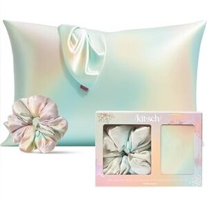 Kitsch Satin Pillowcase and Scrunchie Set in Pink and Orange